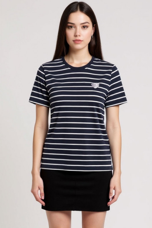 T-shirt Liva bleu marine à rayures femme