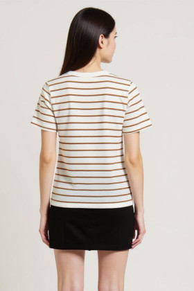 T-shirt Liva beige clair à rayures