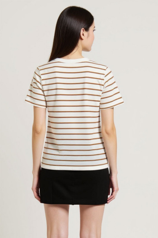 T-shirt Liva beige clair à rayures