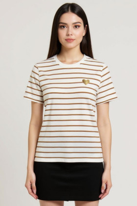 T-shirt Liva beige clair à rayures femme