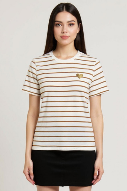 T-shirt Liva beige clair à rayures femme