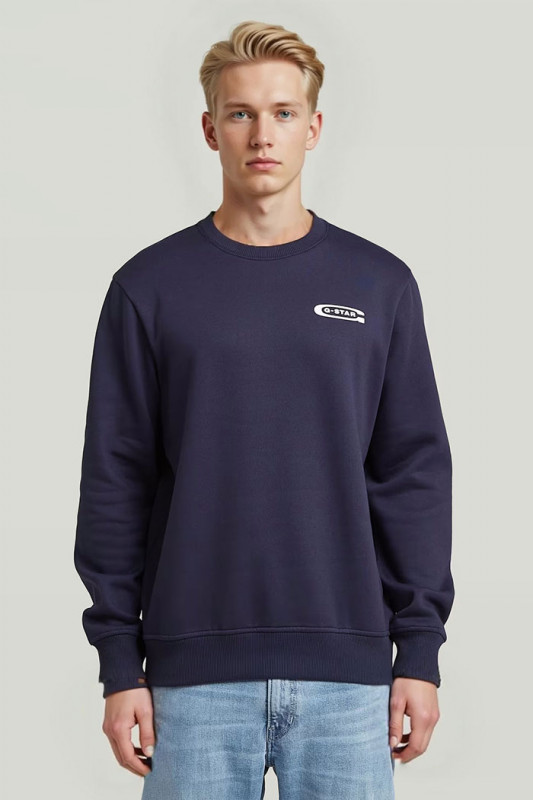 Sweat old skool bleu foncé col rond homme