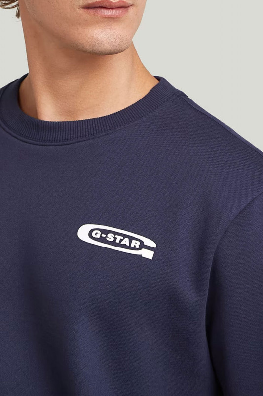 Sweat old skool bleu foncé col rond homme G-Star