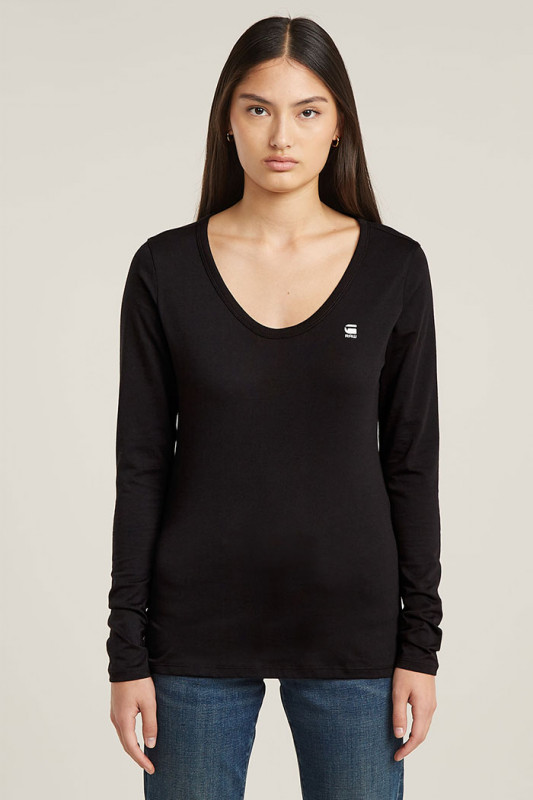 T-shirt slim manches longues noir femme