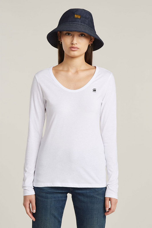 T-shirt slim manches longues blanc femme