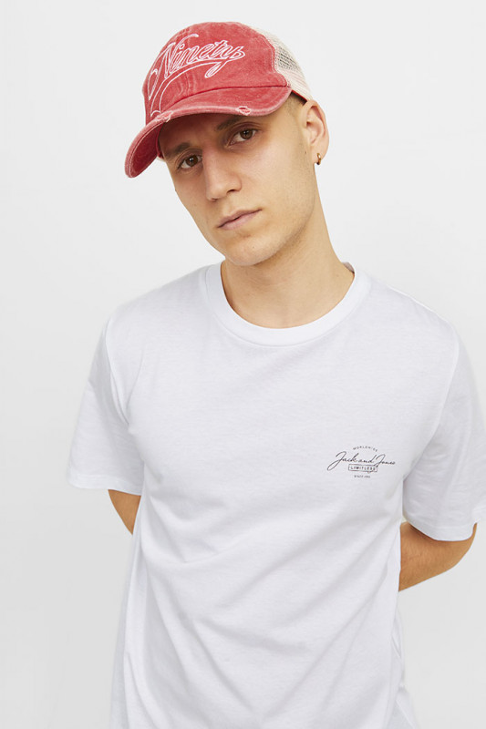 T-shirt Ferris blanc col rond j& manches courtes