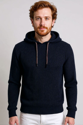 Hoodie en maille bleu marine homme