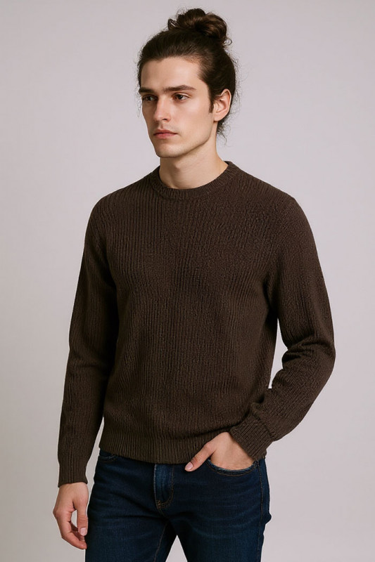 Pull Kaito en maille marron homme