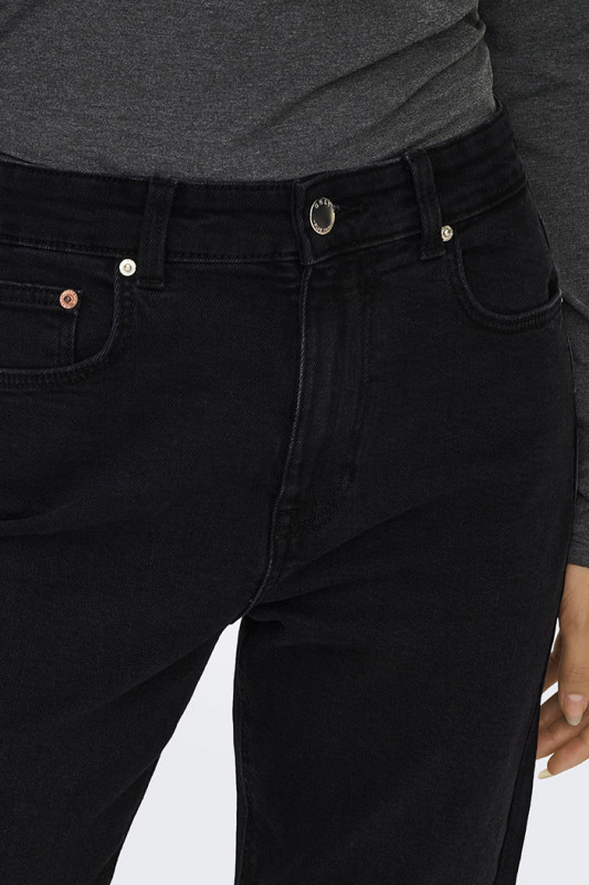 Jeans straight black denim coton mélangé femme