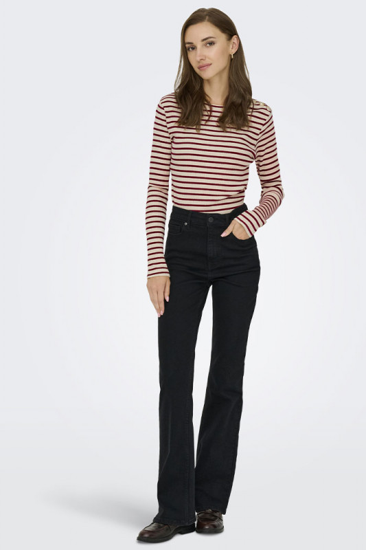 T-shirt Kato à rayures beige et bordeaux JDY