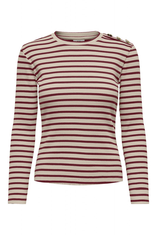 T-shirt Kato à rayures beige et bordeaux femme coton mélangé