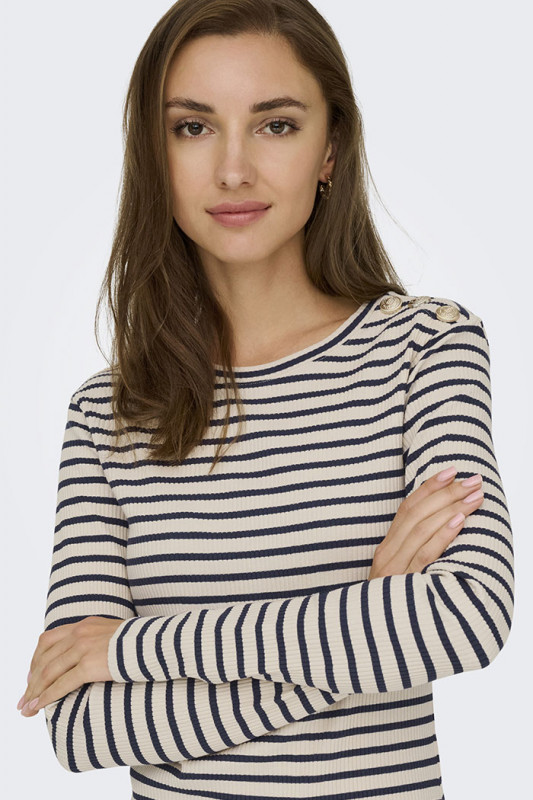 T-shirt Kato à rayures beige et bleu JDY coton mélangé