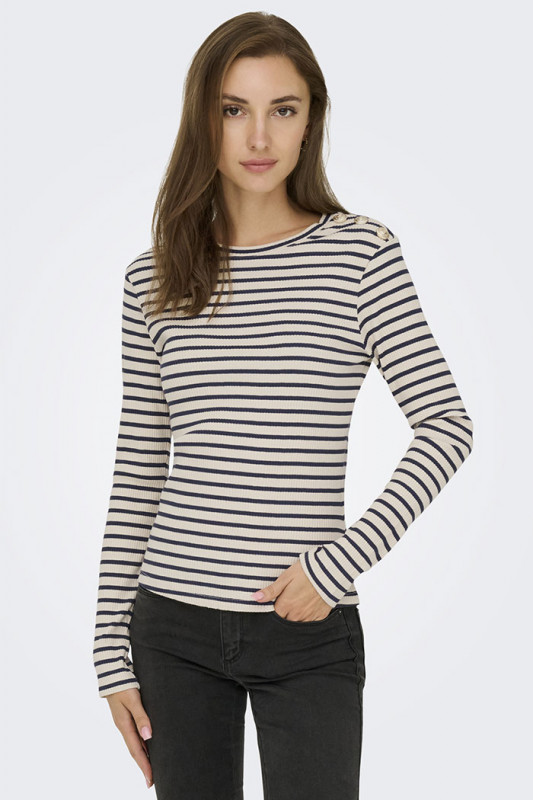 T-shirt Kato à rayures beige et bleu femme