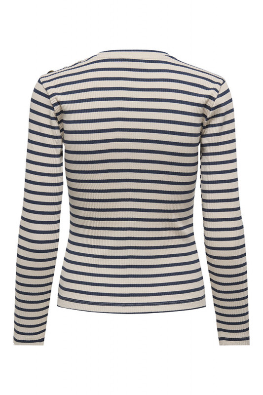 T-shirt Kato à rayures beige et bleu femme coton mélangé