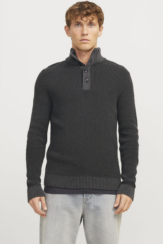 Pull en maille Ethan noir col boutonné homme