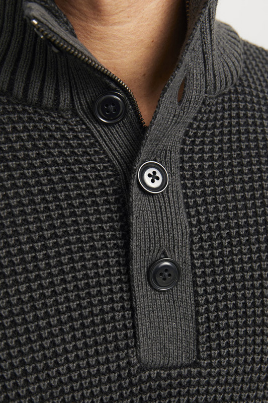 Pull en maille Ethan noir col boutonné homme Jack & jones