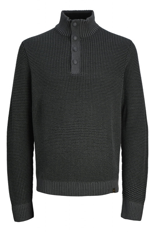 Pull en maille Ethan noir col boutonné