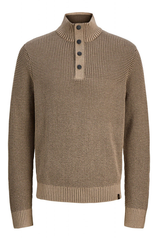 Pull en maille Ethan marron col boutonné jack & jones
