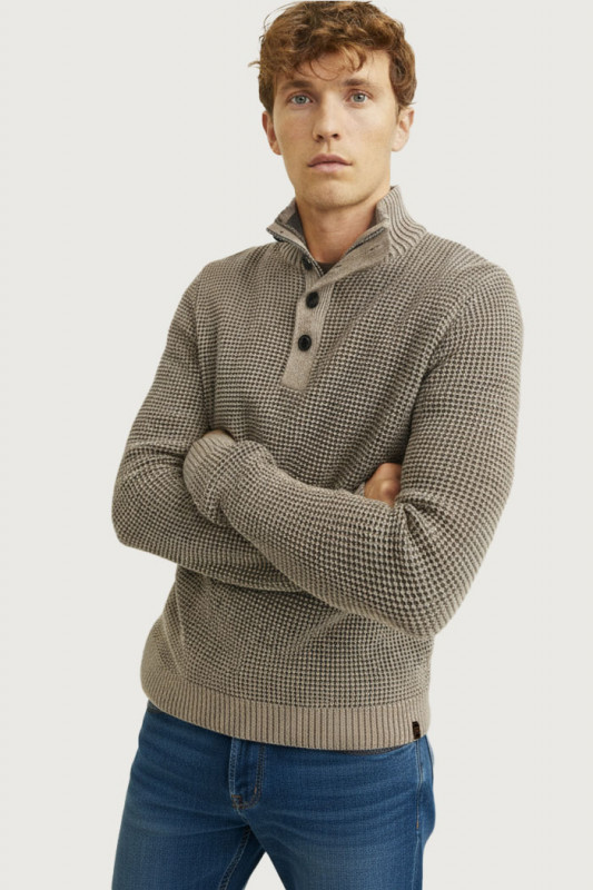 Pull en maille Ethan marron col boutonné homme