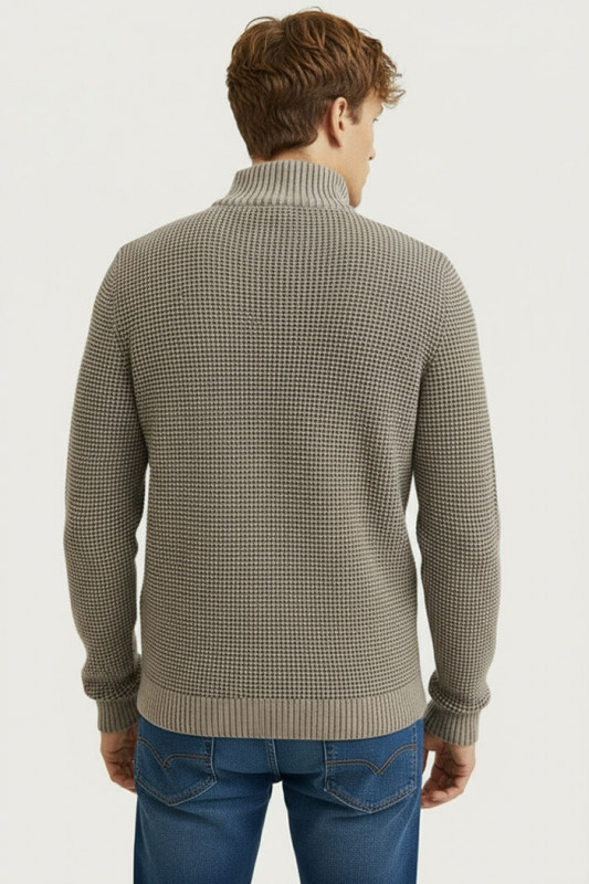 Pull en maille Ethan marron col boutonné