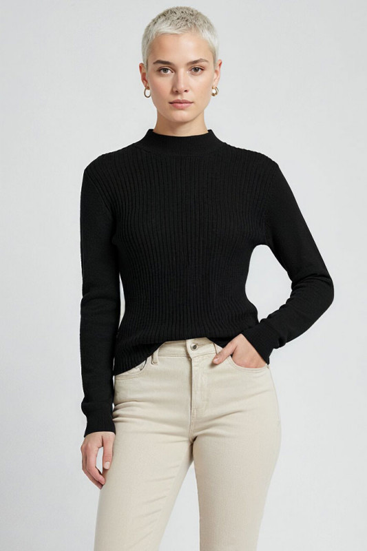 Pull Katty col montant noir femme