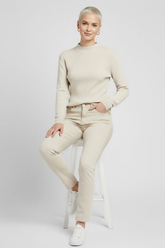 Pull Katty col montant beige femme Only