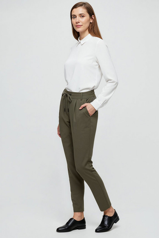 Pantalon regular ceinture élastiquée kaki femme Only