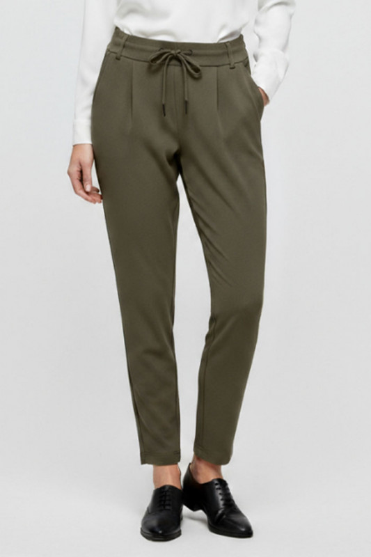 Pantalon regular ceinture élastiquée kaki femme