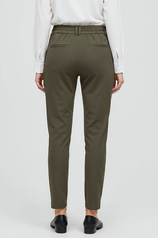 Pantalon regular ceinture élastiquée kaki