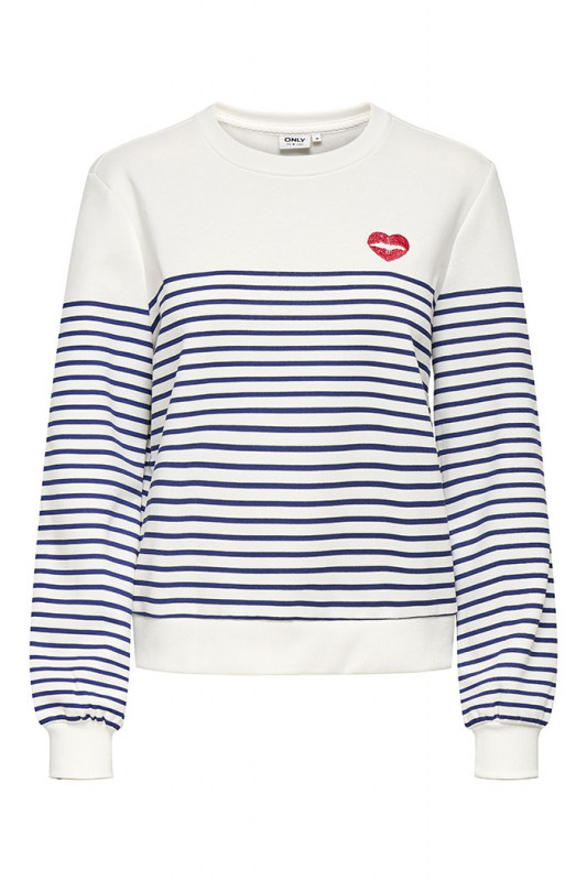 Pull Only pour femme blanc et rayures bleu marine