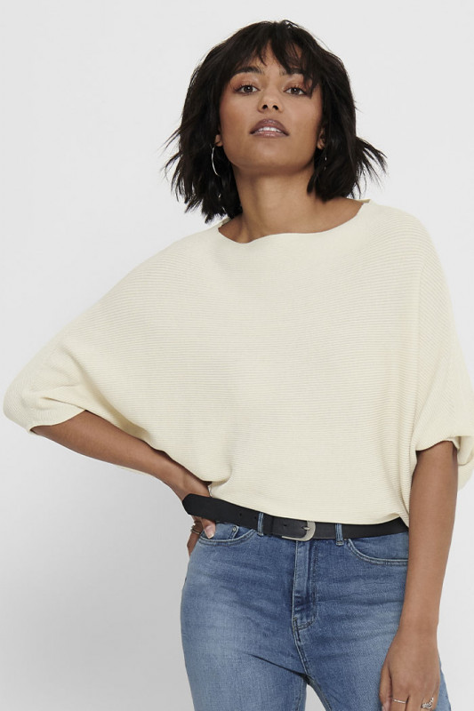 Pull New behave col bateau beige clair femme