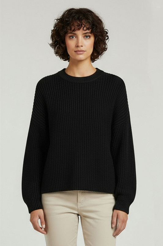 Pull June col rond noir femme