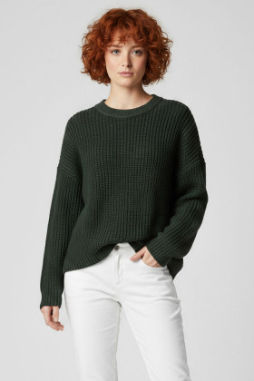 Pull June col rond vert foncé femme