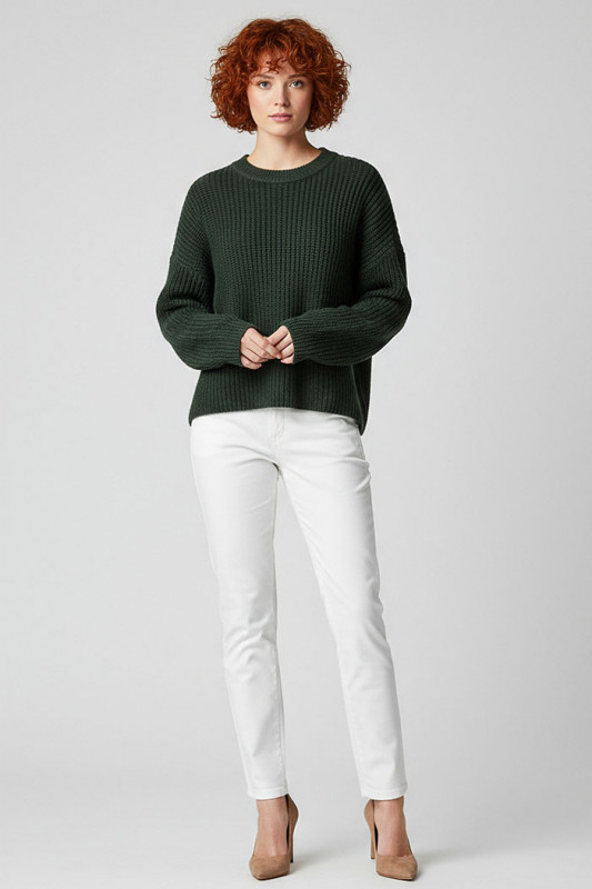 Pull June col rond vert foncé femme JDY