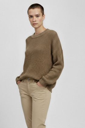 Pull June col rond noisette femme