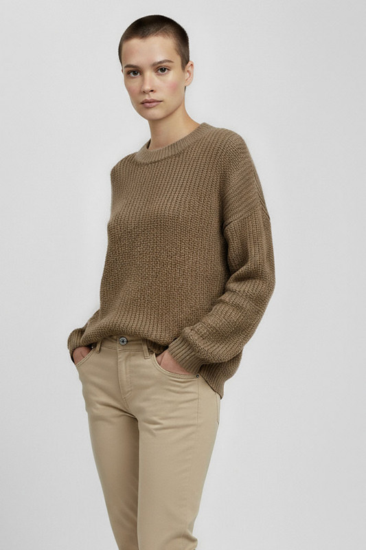 Pull June col rond noisette femme