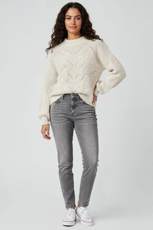 Pull en maille Rubine beige clair only femme manches longues