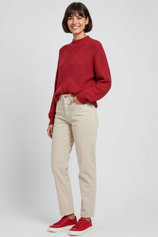 Pull en maille Rubine rouge femme Only manches longues