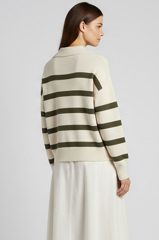 Pull Maria beige à rayures kaki