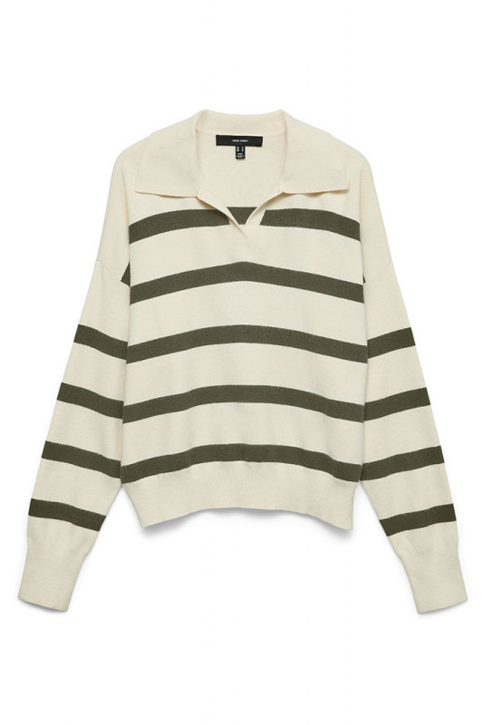 Pull Maria beige à rayures kaki femme vero moda