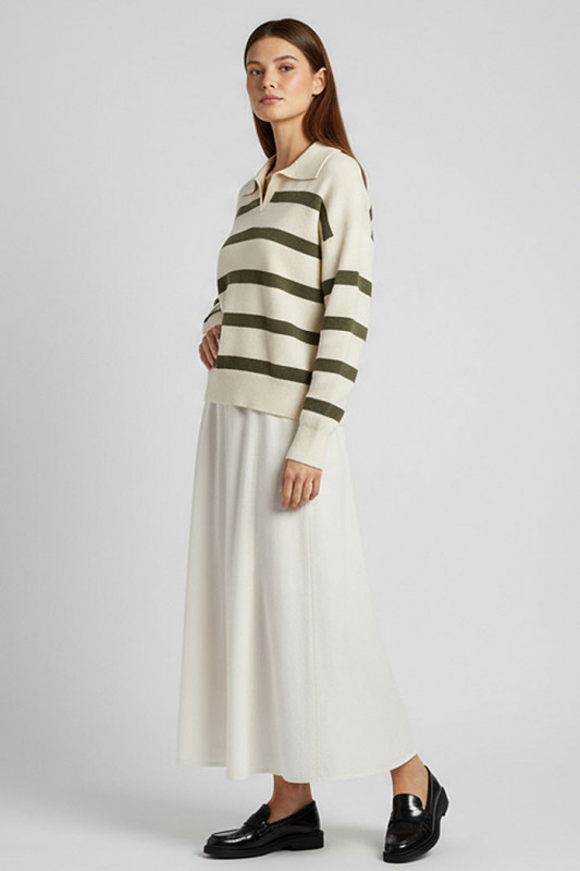  Pull Maria beige à rayures kaki vero moda