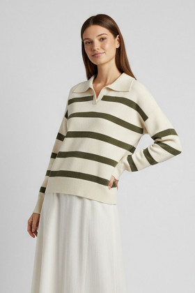 Pull Maria beige à rayures kaki femme