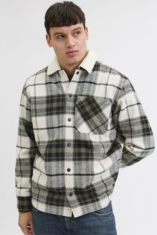 Surchemise Teddy à carreaux beige et kaki homme