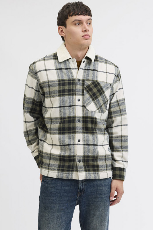 Surchemise Teddy à carreaux beige et kaki homme jack & jones