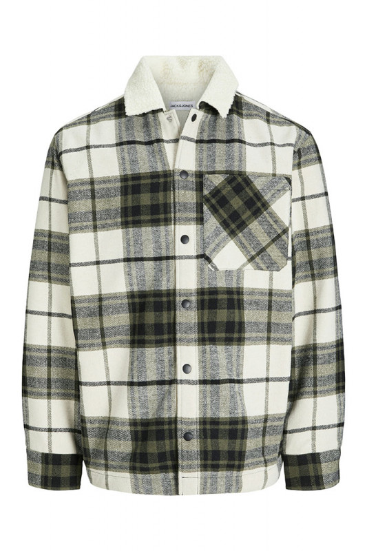 Surchemise Teddy à carreaux beige et kaki jack & jones matelassée