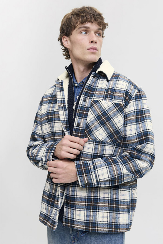 Surchemise Teddy à carreaux beige et bleu homme