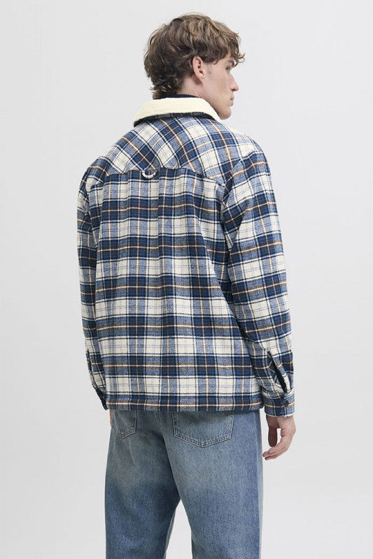 Surchemise Teddy à carreaux beige et bleu