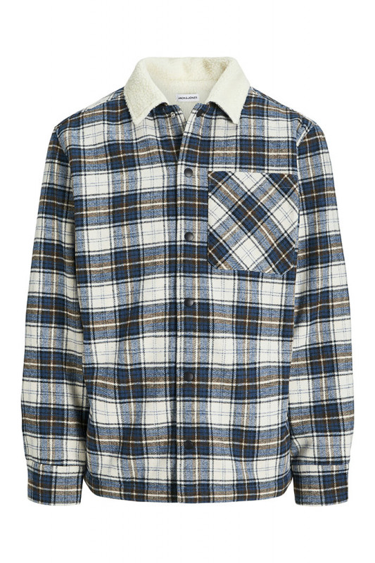 Surchemise Teddy à carreaux beige et bleu matelassée homme j&j