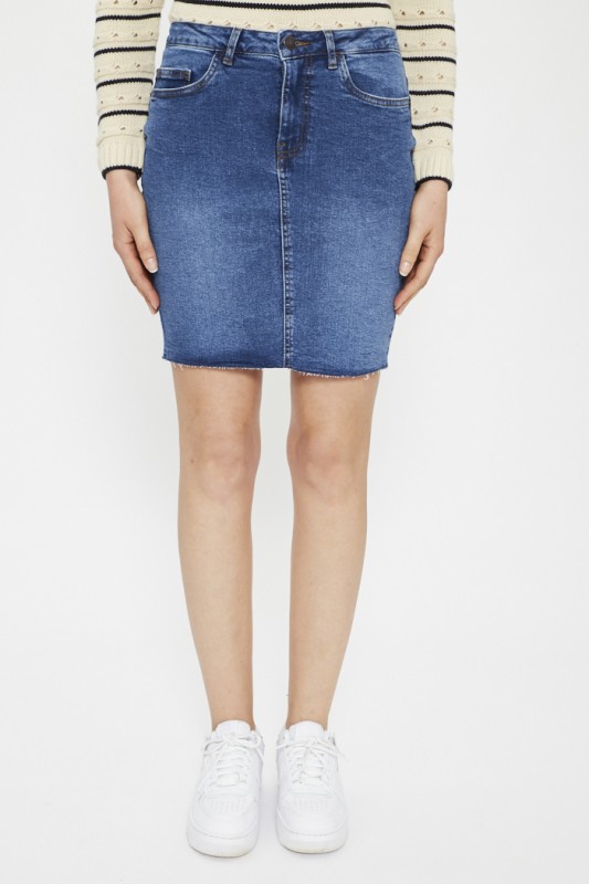Jupe en jean effet délavé et usé