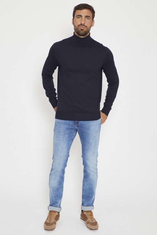 Pull col roulé bleu marine